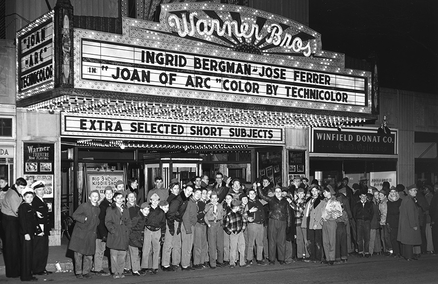 Historical Image of Boy Scouts Under Marquee, Hotel Warner, 1930, Member of Historic Hotels of America, in West Chester, Pennsylvania.