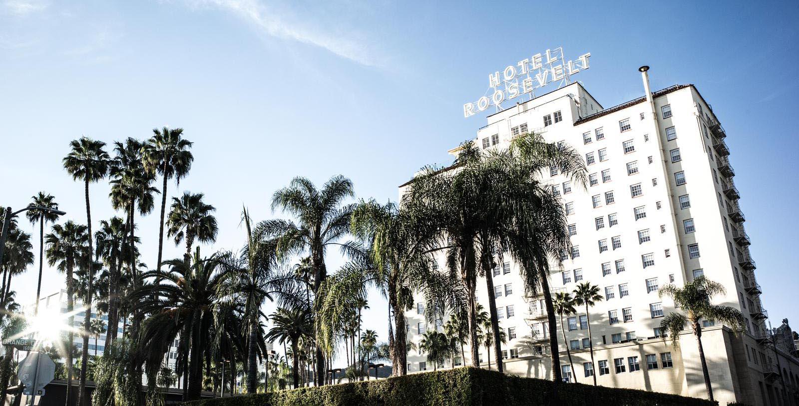 Image of Hotel Exterior with Palm Trees The Hollywood Roosevelt, 1927, Member of Historic Hotels of America, in Hollywood, California, Overview Video
