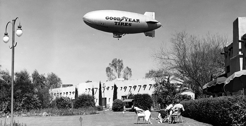 Historical Image of Goodyear Blimp at The Wigwam, 1929, Member of Historic Hotels of America, in Litchfield Park, Arizona.
