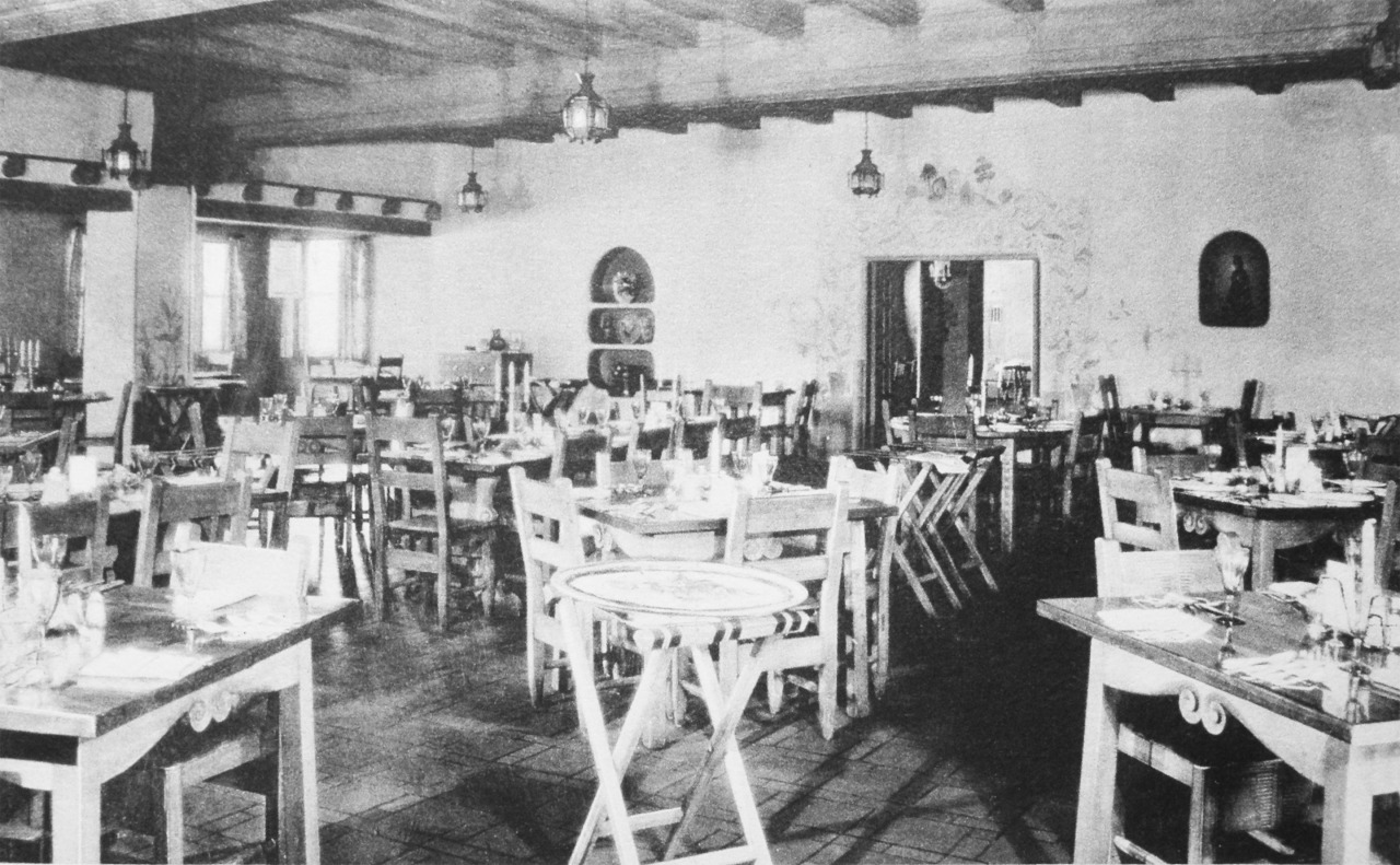 Historical Image of Dining Area, La Fonda, 1922, Member of Historic Hotels of America, in Santa Fe, New Mexico.