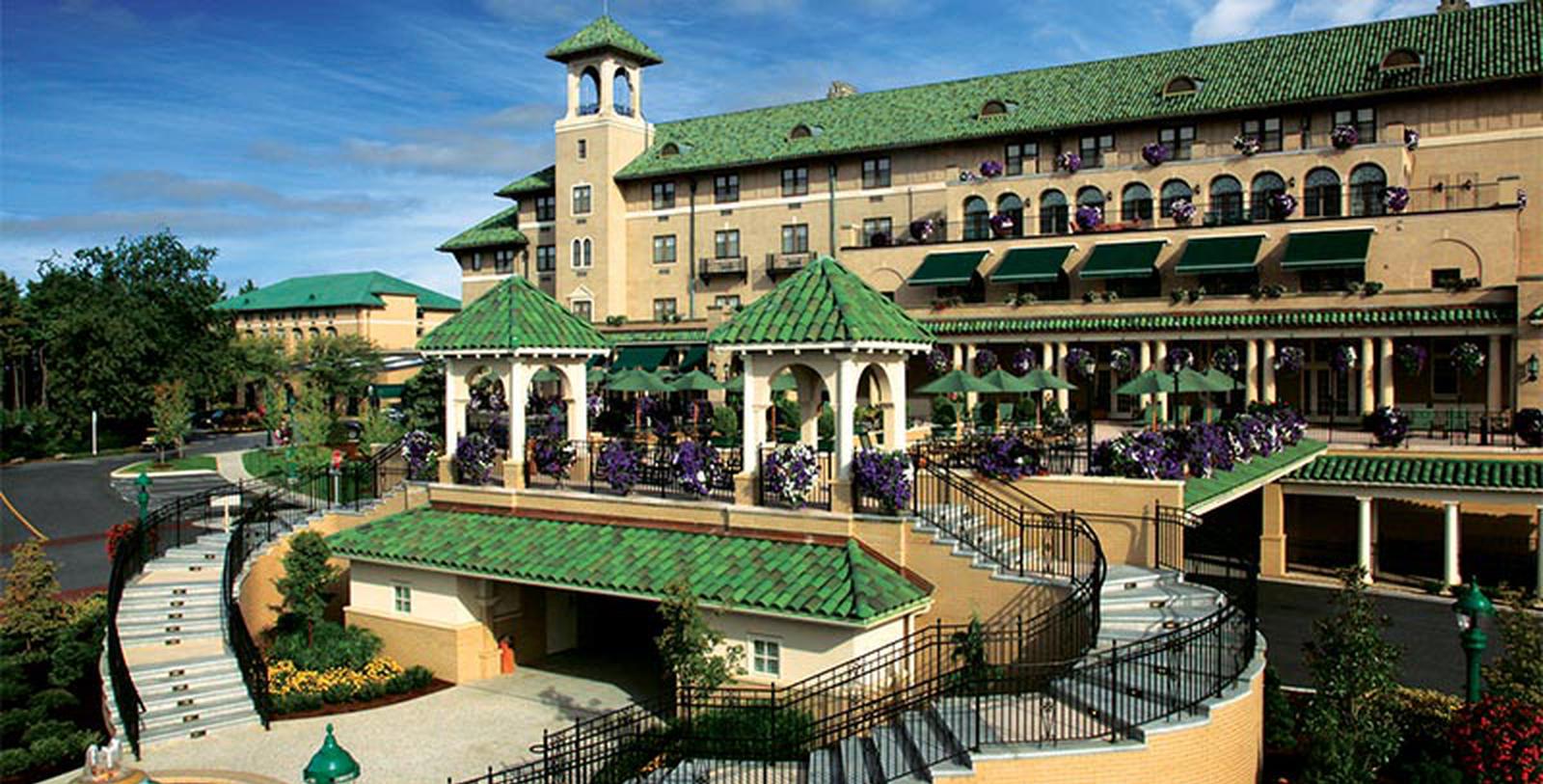 Image of exterior and entrance to The Hotel Hershey in Pennsylvania.
